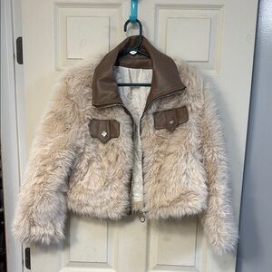 Faux Fur Jacket with Leather Accents